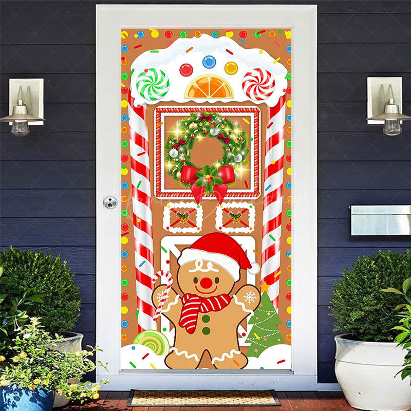 Lofaris Gingerbread House Snowman Candy Christmas Door Cover