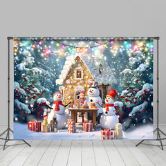 Lofaris Gingerbread House Table Snowman Christmas Backdrop