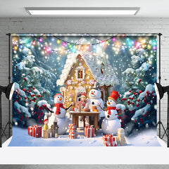 Lofaris Gingerbread House Table Snowman Christmas Backdrop