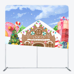 Lofaris Gingerbread Snowy Santa Xmas Tension Fabric Backdrop