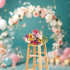 Lofaris Girl Flowers Balloons Cake Smash Photography Backdrop