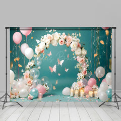 Lofaris Girl Flowers Balloons Cake Smash Photography Backdrop