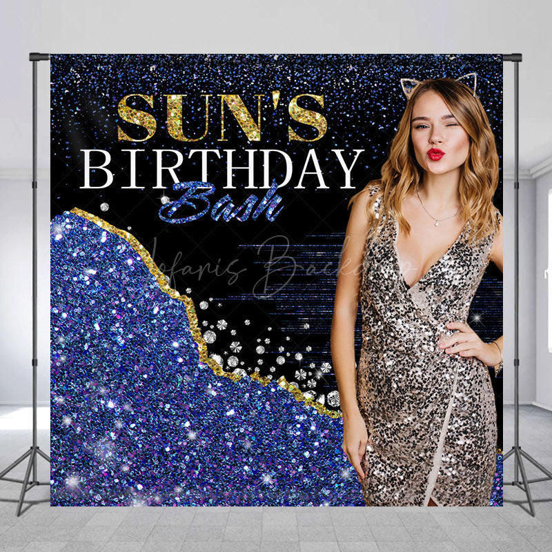 Lofaris Glitter Blue Diamonds Custom Photo Birthday Backdrop