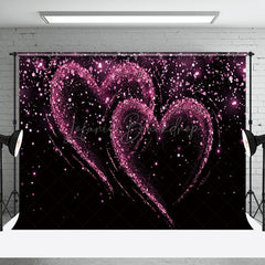 Lofaris Glitter Pink Hearts Black Valentines Day Backdrop