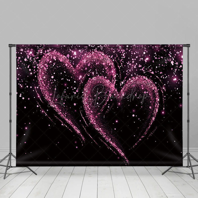 Lofaris Glitter Pink Hearts Black Valentines Day Backdrop