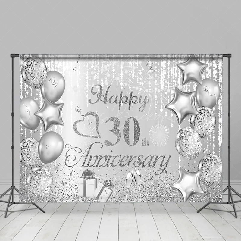 Lofaris Glitter Silver Star Balloon 30Th Anniversary Backdrop