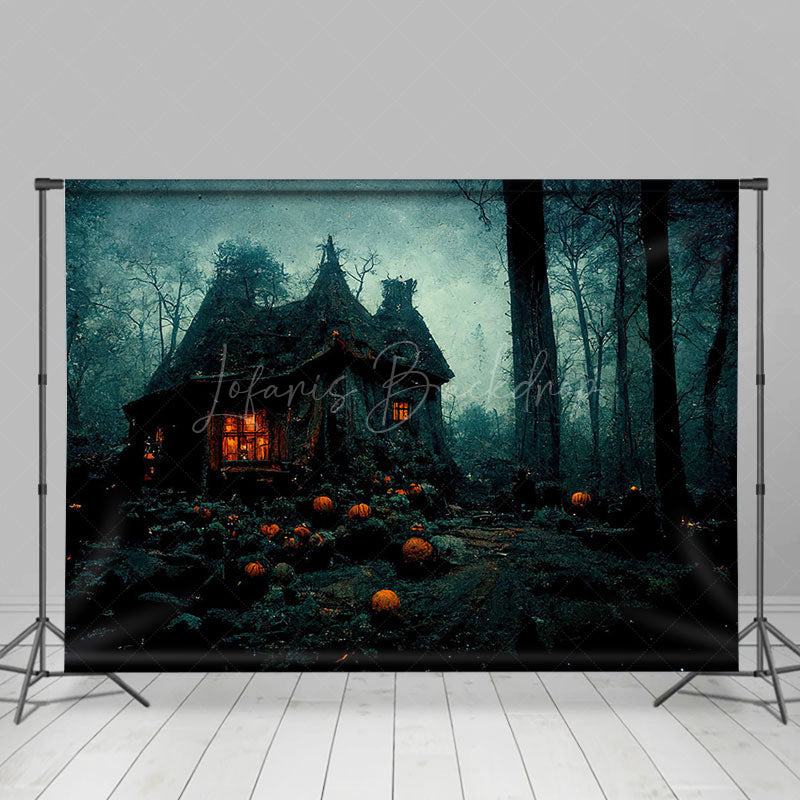 Lofaris Gloomy Deserted Cabin Tree Pumpkin Halloween Backdrop