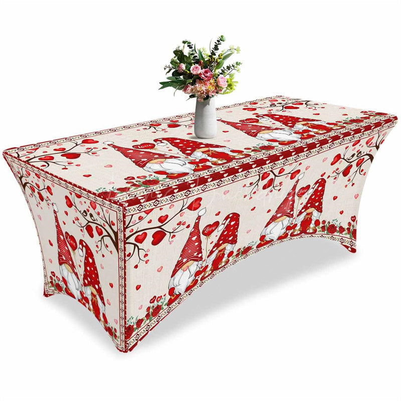 Lofaris Gnome Lover Rose Fitted Valentines Stretch Table Cover