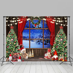 Lofaris Gnome Trees Snowy Window Scene Christmas Backdrop