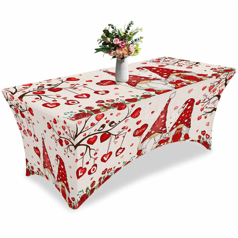 Lofaris Gnome With Rose Valentines Day Stretch Table Cover