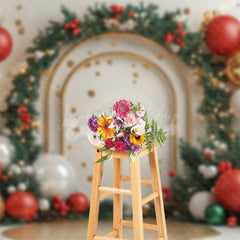 Lofaris Gold Arch Balloons Pine Leaves Christmas Backdrop