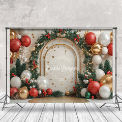 Lofaris Gold Arch Balloons Pine Leaves Christmas Backdrop