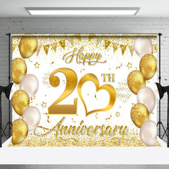 Lofaris Gold Balloon Ribbons Happy 20Th Anniversary Backdrop