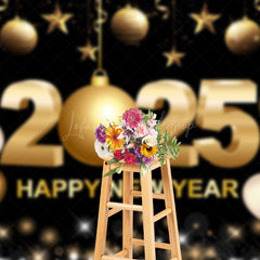 Lofaris Gold Bauble Balloon Shining 2025 New Year Backdrop