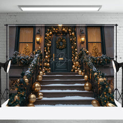 Lofaris Gold Bauble Wreath Door Stairs Christmas Backdrop