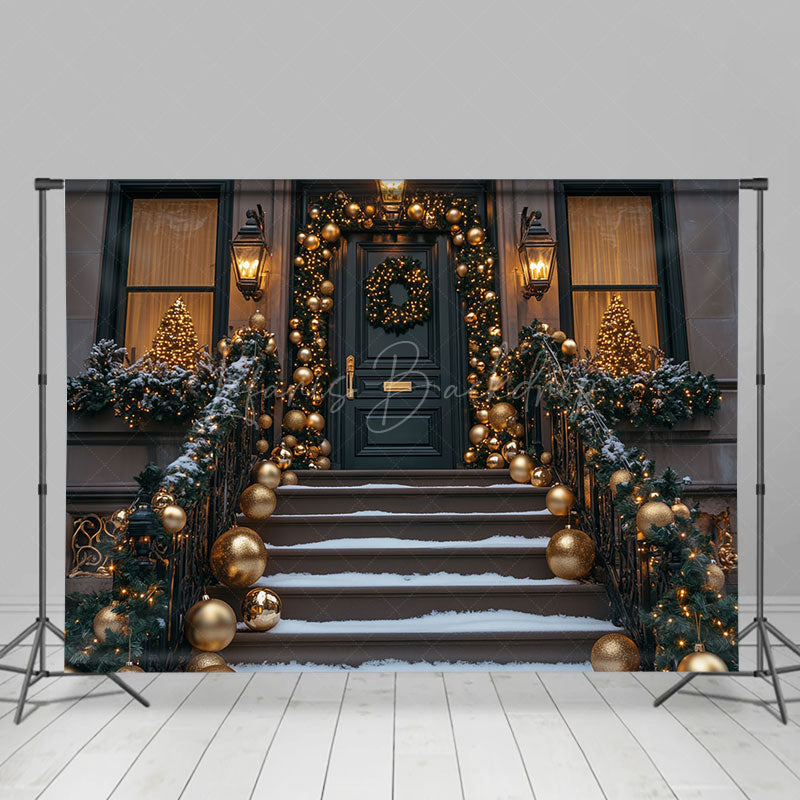 Lofaris Gold Bauble Wreath Door Stairs Christmas Backdrop