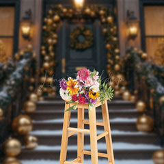 Lofaris Gold Bauble Wreath Door Stairs Christmas Backdrop