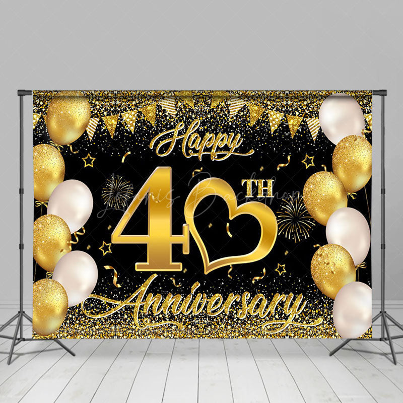 Lofaris Gold Black Balloons Happy 40Th Anniversary Backdrop