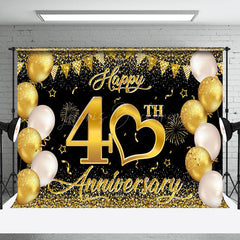 Lofaris Gold Black Balloons Happy 40Th Anniversary Backdrop