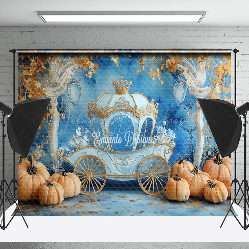 Lofaris Gold Blue Carriage Pumpkin Cake Smash Photo Backdrop