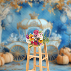 Lofaris Gold Blue Carriage Pumpkin Cake Smash Photo Backdrop