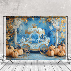 Lofaris Gold Blue Carriage Pumpkin Cake Smash Photo Backdrop