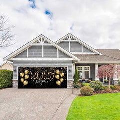 Lofaris Gold Blue Glitter 2025 New Year Garage Door Banner