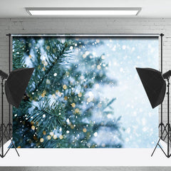 Lofaris Gold Bokeh Pine Leaves Snowy Winter Photo Backdrop