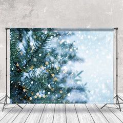 Lofaris Gold Bokeh Pine Leaves Snowy Winter Photo Backdrop