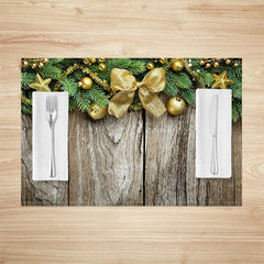 Lofaris Gold Bowknot Leaves Wood Christmas Set Of 4 Placemats