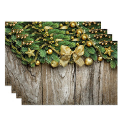 Lofaris Gold Bowknot Leaves Wood Christmas Set Of 4 Placemats