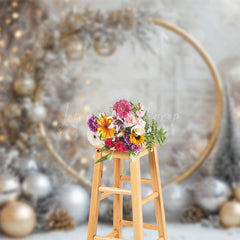 Lofaris Gold Circle Snowy Leaves Bells Christmas Backdrop