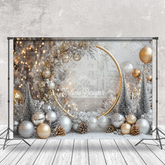 Lofaris Gold Circle Snowy Leaves Bells Christmas Backdrop