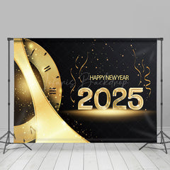 Lofaris Gold Clock Dial Ribbons Black 2025 New Year Backdrop