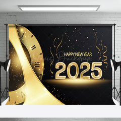 Lofaris Gold Clock Dial Ribbons Black 2025 New Year Backdrop