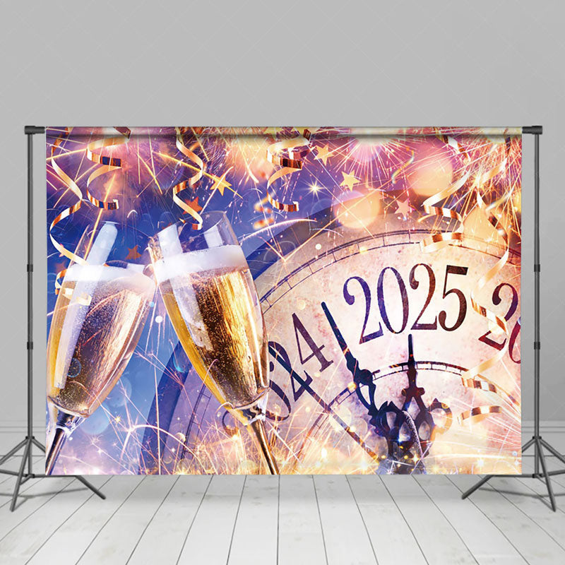 Lofaris Gold Clock Sparkle Wine Cheers New Year Backdrop