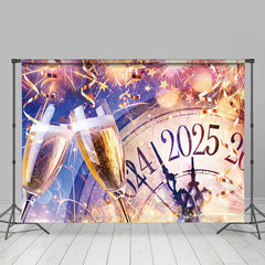 Lofaris Gold Clock Sparkle Wine Cheers New Year Backdrop