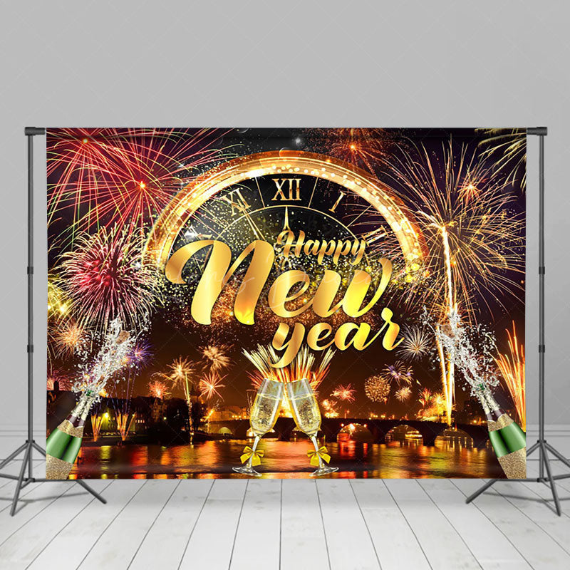 Lofaris Gold Colorful City Night Happy New Year Backdrop