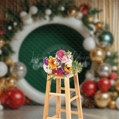 Lofaris Gold Curtain Balloon Green Circle Christmas Backdrop