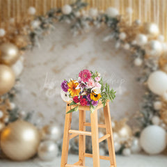 Lofaris Gold Curtain Balloon White Marbled Christmas Backdrop