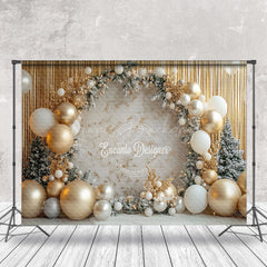 Lofaris Gold Curtain Balloon White Marbled Christmas Backdrop