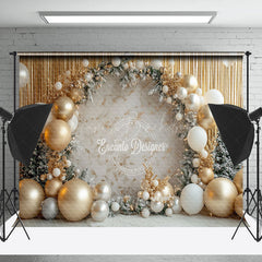 Lofaris Gold Curtain Balloon White Marbled Christmas Backdrop