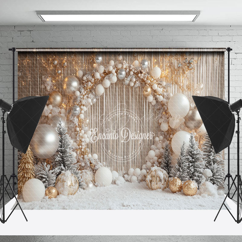 Lofaris Gold Curtain Balloon Winter Snowy Christmas Backdrop