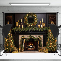 Lofaris Gold Decor Warm Fireplace Black Christmas Backdrop