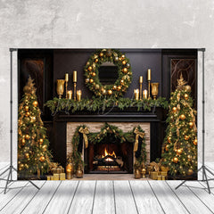 Lofaris Gold Decor Warm Fireplace Black Christmas Backdrop