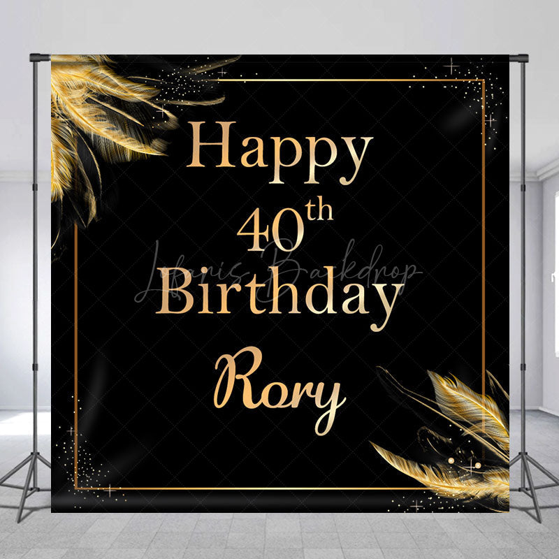 Lofaris Gold Feather Black Custom 40th Birthday Backdrop