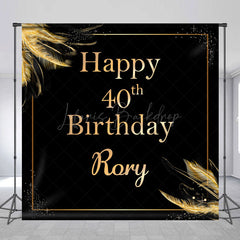 Lofaris Gold Feather Black Custom 40th Birthday Backdrop