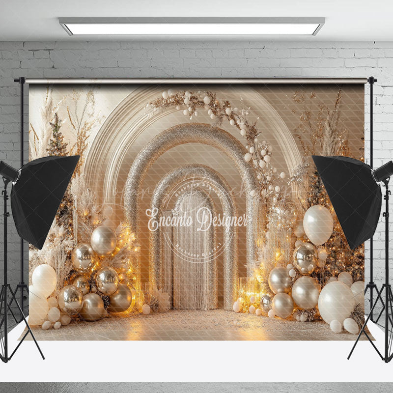 Lofaris Gold Glitter Arch Balloons Leaves Christmas Backdrop