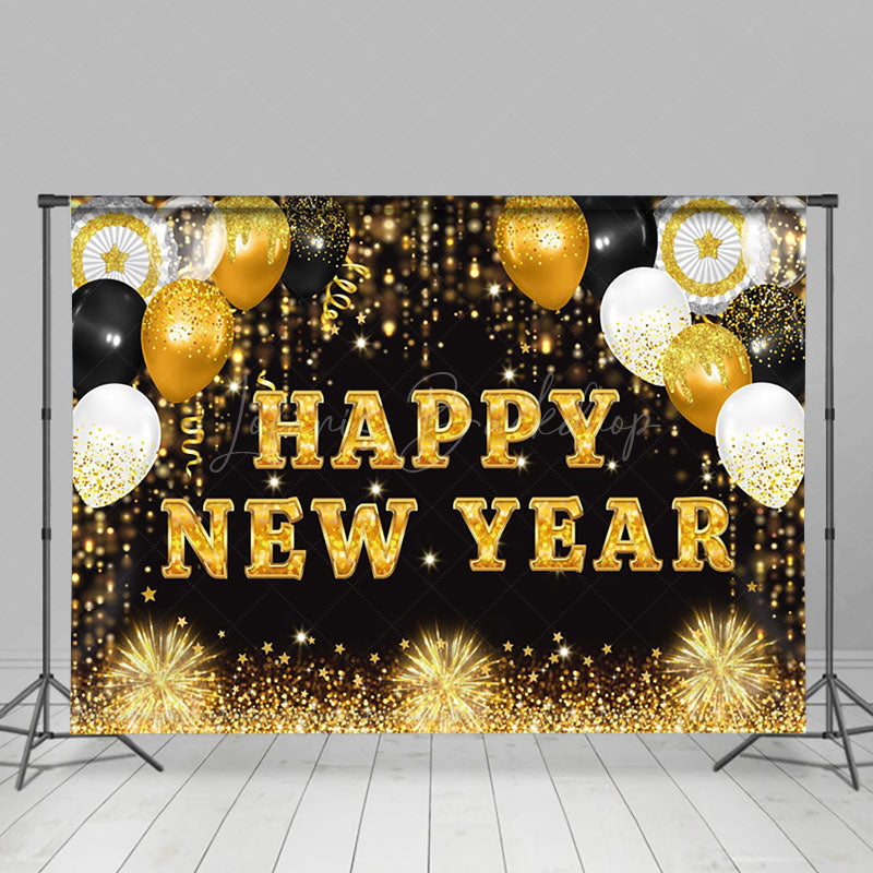 Lofaris Gold Glitter Balloon Happy New Year Party Backdrop