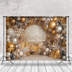 Lofaris Gold Glitter Balloons Pine Leaves Christmas Backdrop